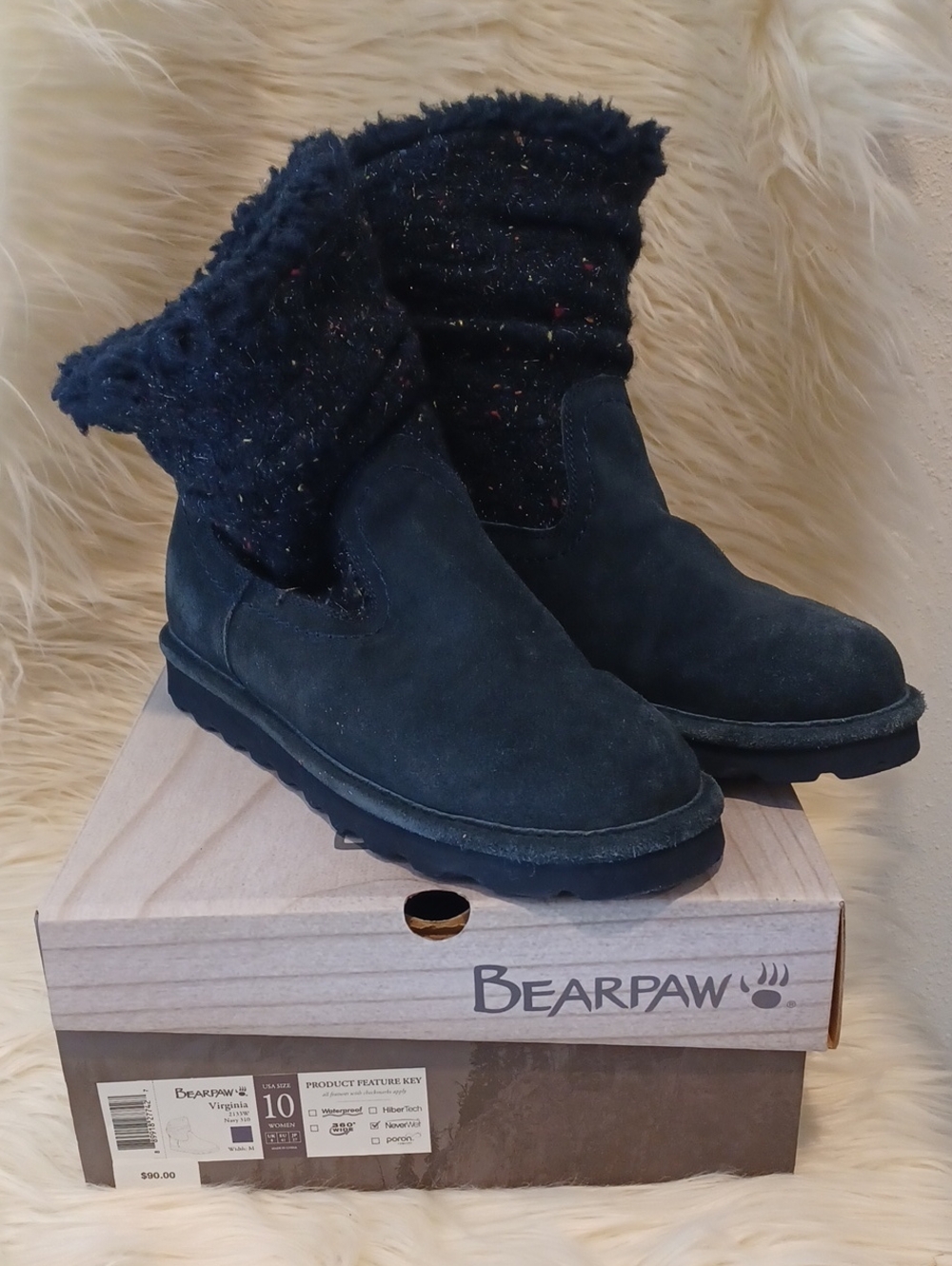 BearPaw Women's Blue Suede Mid-Calf Cozy Boot